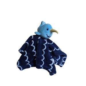 HB Whale Shark Baby Security Blanket  lovey Blue & White Waves 14"
